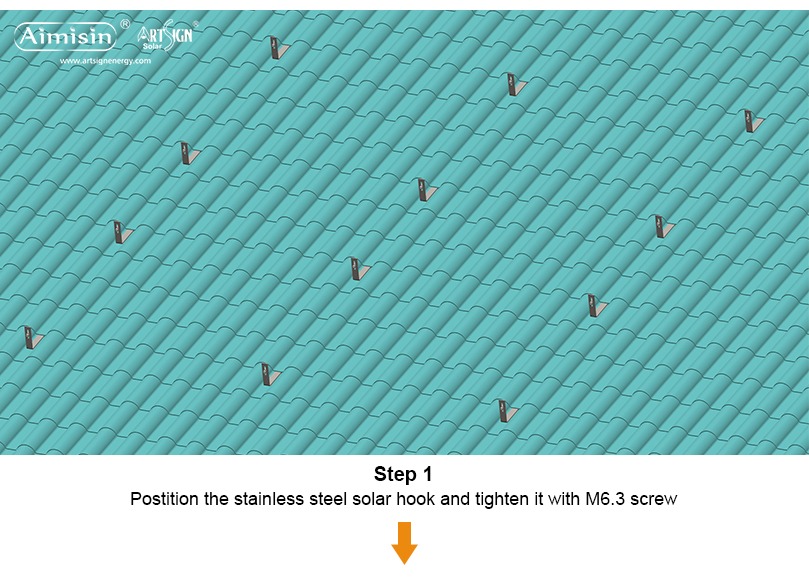 ART SIGN Pitched tile roof solar mounting brackets installation step