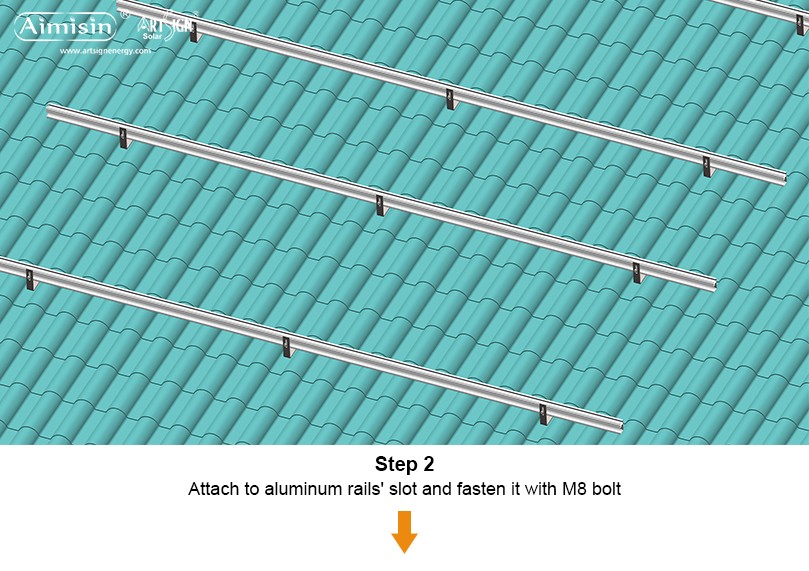 ART SIGN Pitched tile roof solar mounting brackets installation step