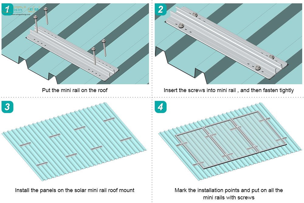 ART SIGN Railless solar mounting system for metal rooftop installation step